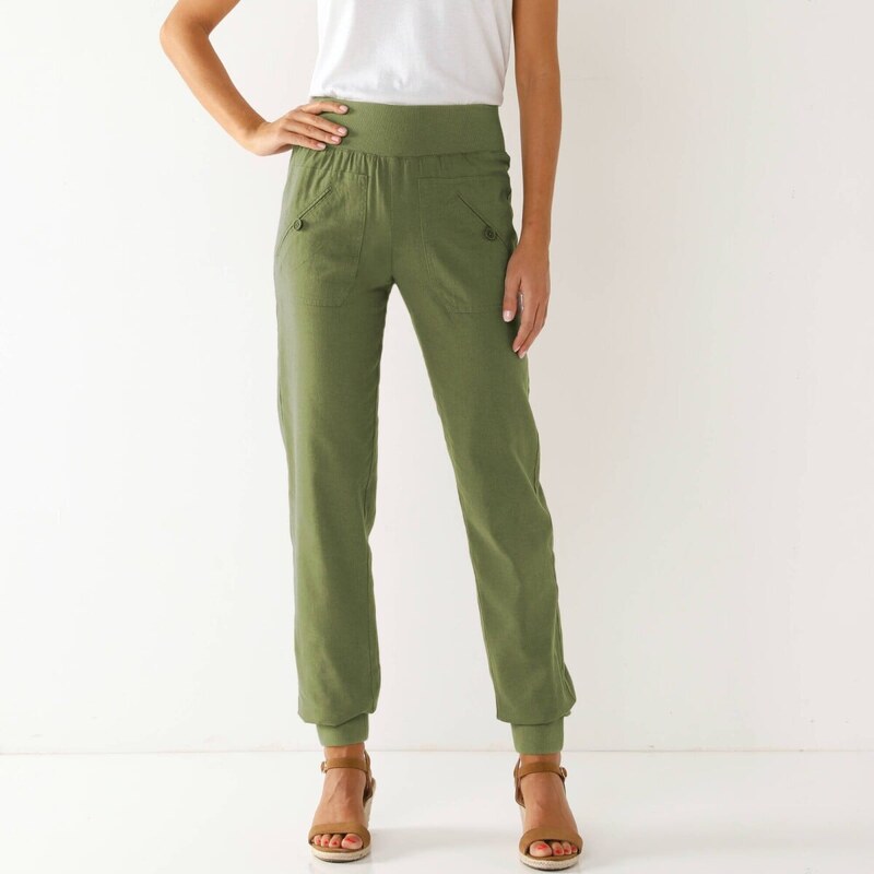 Dlhé nohavice zakončené pružnými lemami sivozelená 054 Blancheporte 67388199