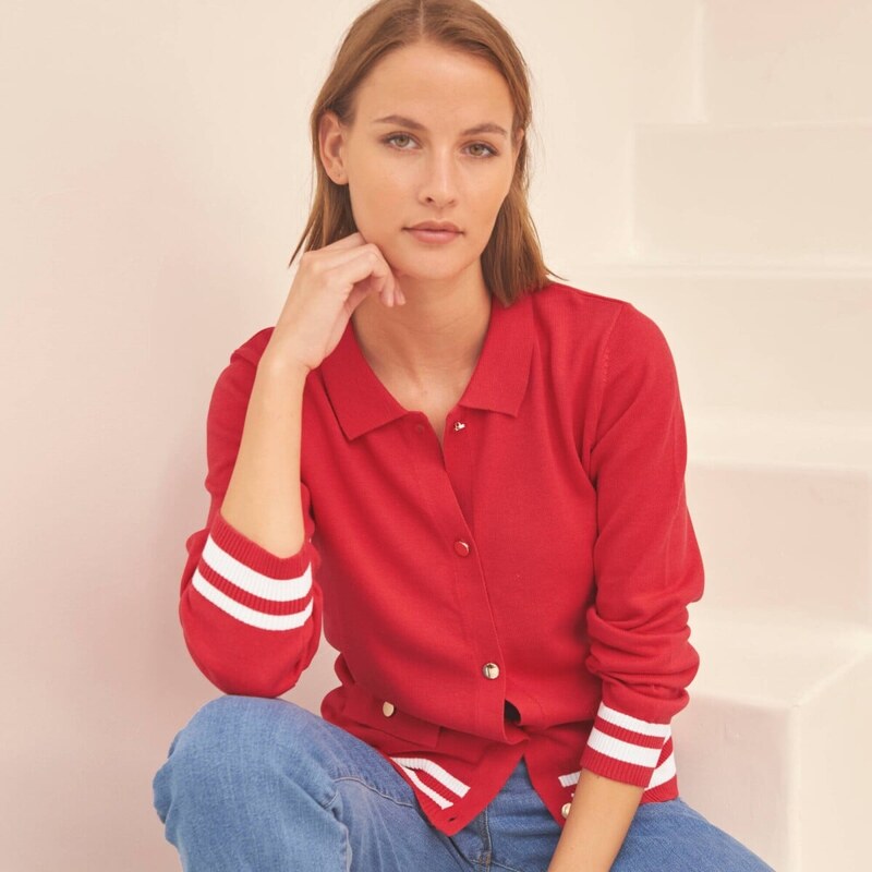 Sveter s polo golierom červená/biela 054 Blancheporte 67388215