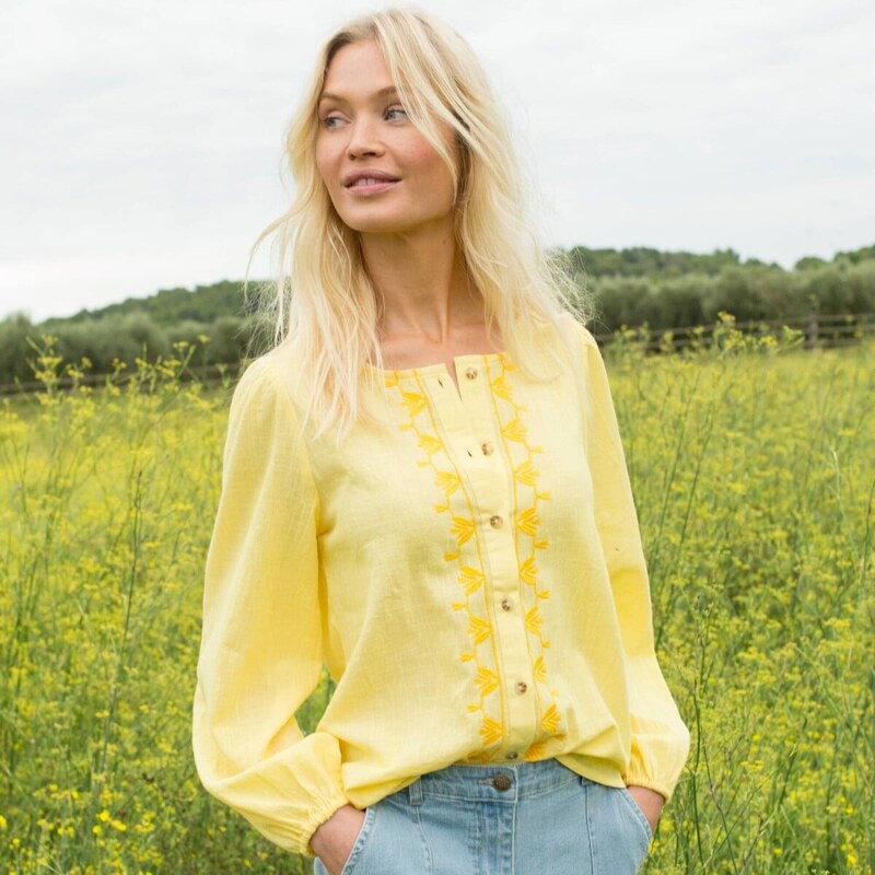 Blúzka s výšivkou a okrúhlym výstrihom žltá 054 Blancheporte 67388207