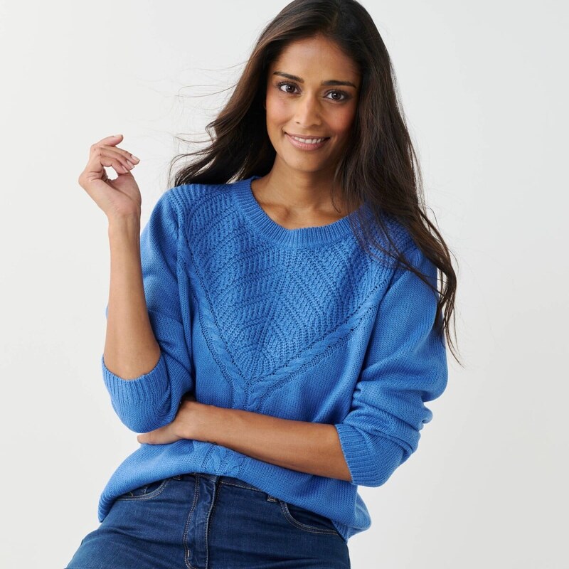 Pulóver z úpletu so vzorom modrá 054 Blancheporte 67387739