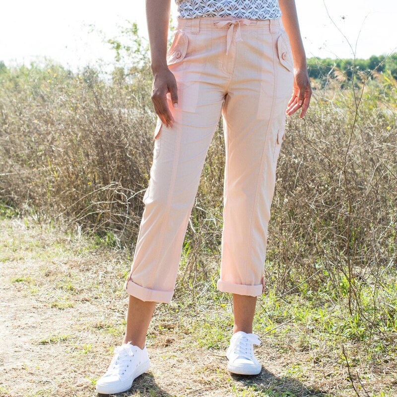 Nohavice s vreckami z plátna bežovo ružová 054 Blancheporte 67387811