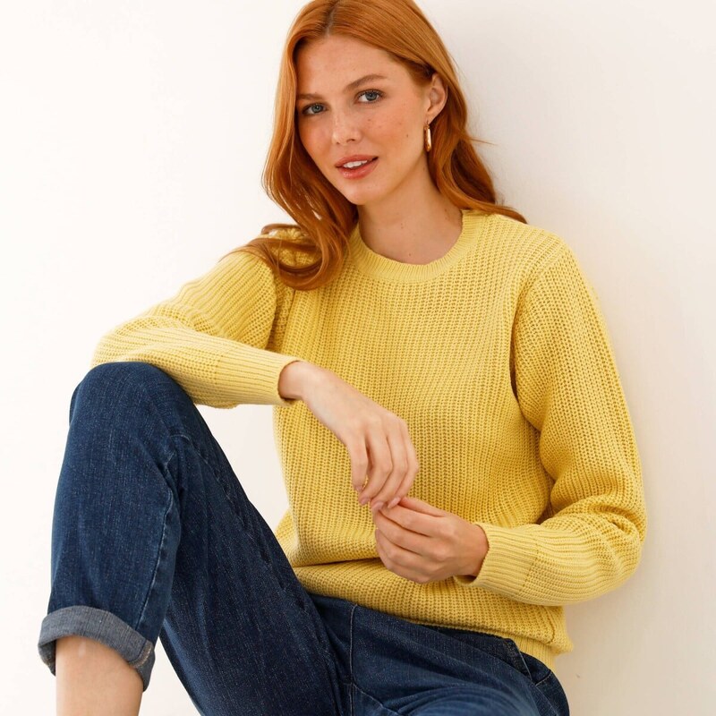 Pulóver s okrúhlym výstrihom a hladkým vzorom žltá 054 Blancheporte 67387984