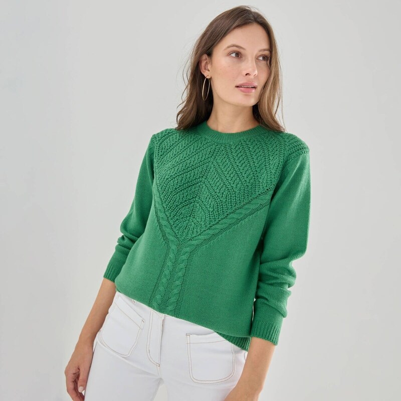 Pulóver z úpletu so vzorom zelená 054 Blancheporte 67388013
