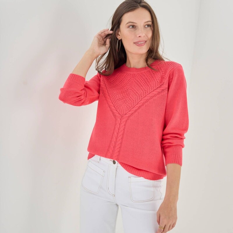 Pulóver z úpletu so vzorom ružová 054 Blancheporte 67388015