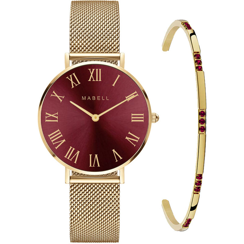 Mabell Set hodiniek a náramku z chirurgickej ocele Royal - Gold/Red 67390917