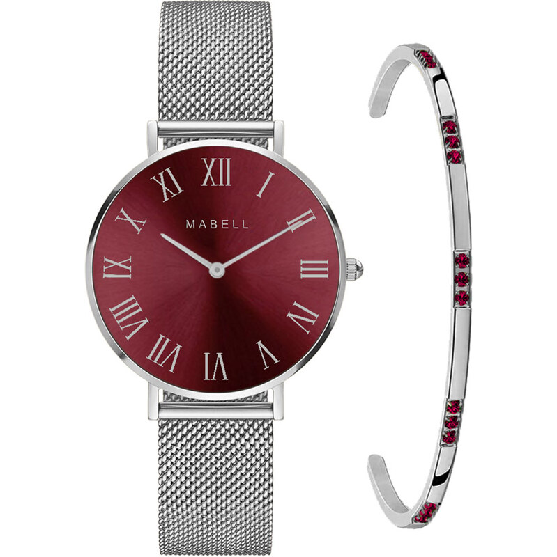 Mabell Set hodiniek a náramku z chirurgickej ocele Royal - Silver/Red 67390918