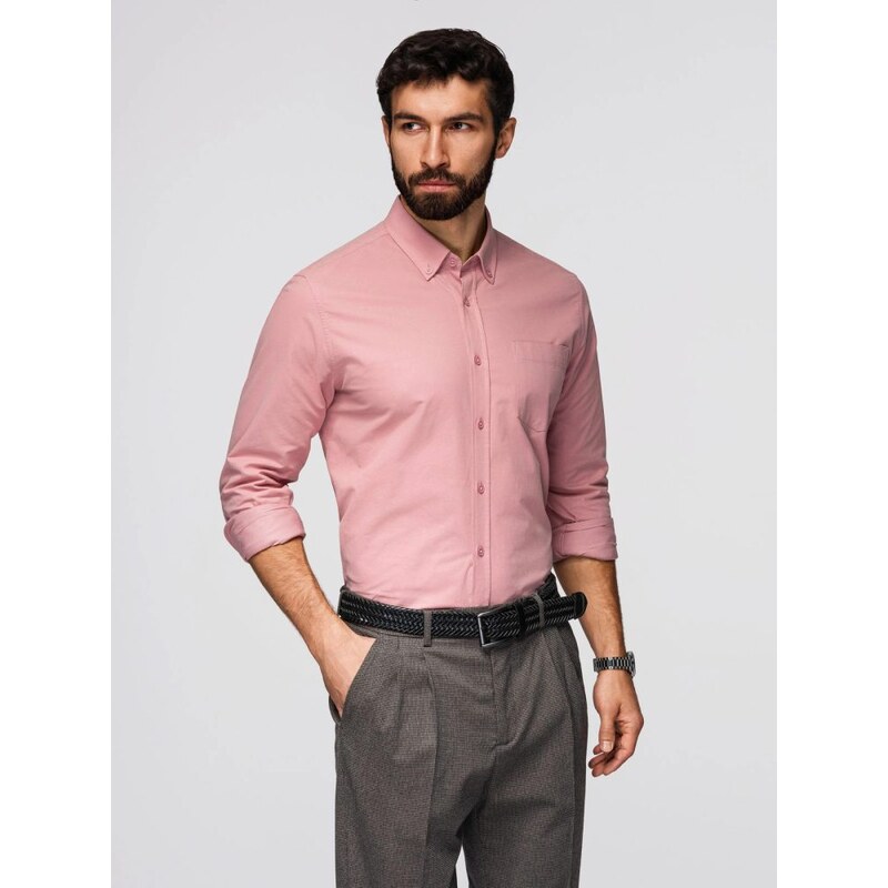 Ombre Clothing Pánska ružová košeľa s náprsným vreckom V3 K700 67391033