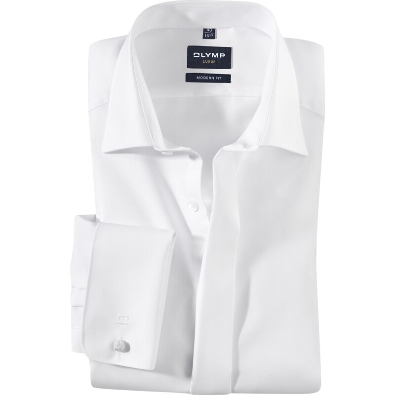 Pánska biela košeľa s manžetami a skrytou légou OLYMP modern fit 47634952