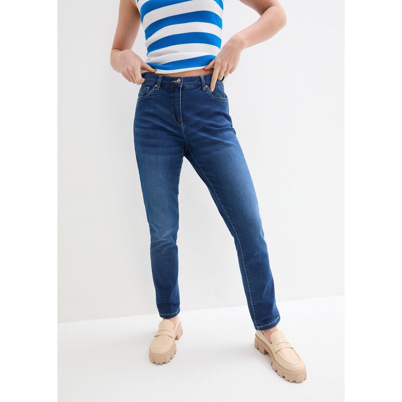 bonprix Džínsy boyfriend, strečové, Mid Waist, farba modrá 44741195
