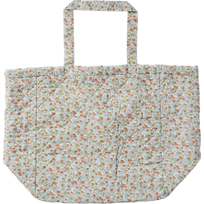 Ib Laursen Prošívaná bavlněná taška Light blue / Rust flowers 67392000