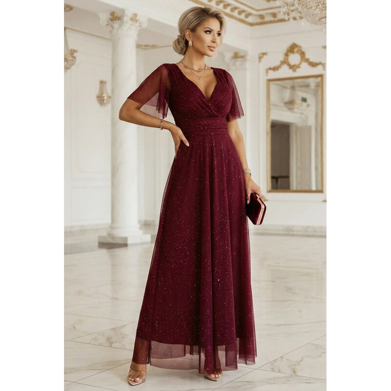 numoco basic Bordové tylové šaty s trblietkami Melania 67391888