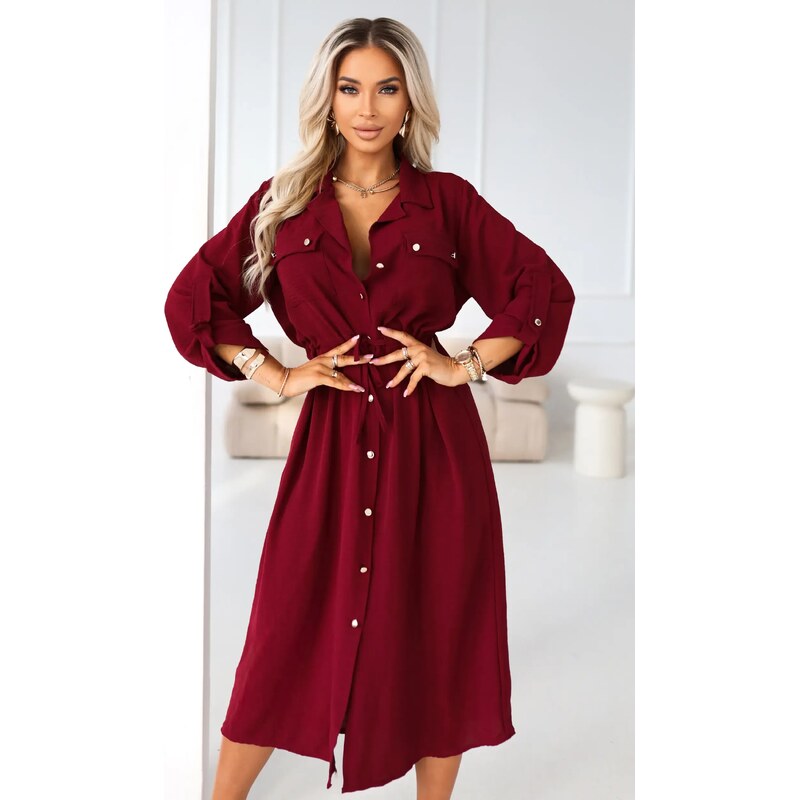 numoco basic Bordové košeľové šaty s páskami na rukávoch 67391889