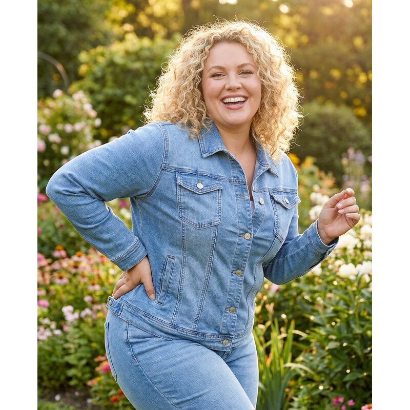 Elastická rifľová bunda so štyrmi vreckami modrá 67392666