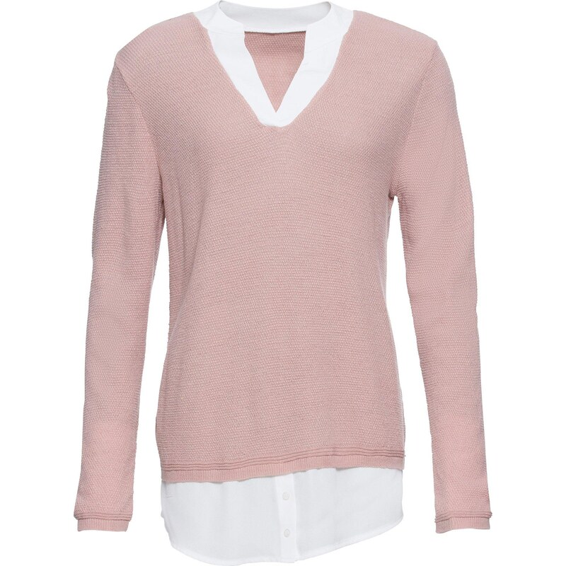 bonprix Pletený pulóver s blúzkovými prvkami, farba ružová 44817336