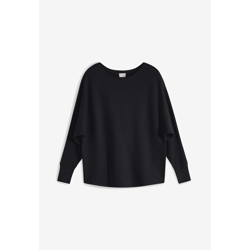 bonprix Oversize vrúbkovaný pulóver, farba čierna 44790193