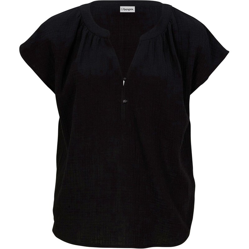 bonprix Blúzkový top, mušelínový z čistej bavlny, farba čierna 56595386