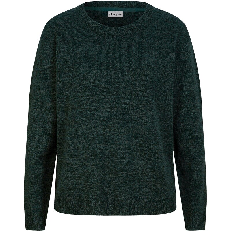 bonprix Pletené pulóver s okrúhlym výstrihom, melírovaný, farba zelená 44792618