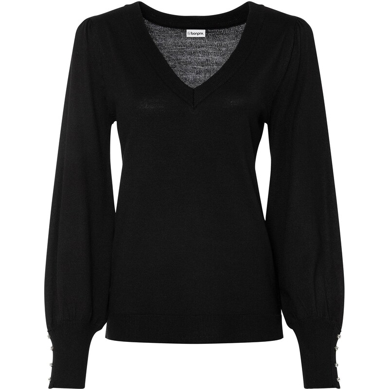 bonprix Jemne pletený pulóver z viskózového mixu, farba čierna 45318715