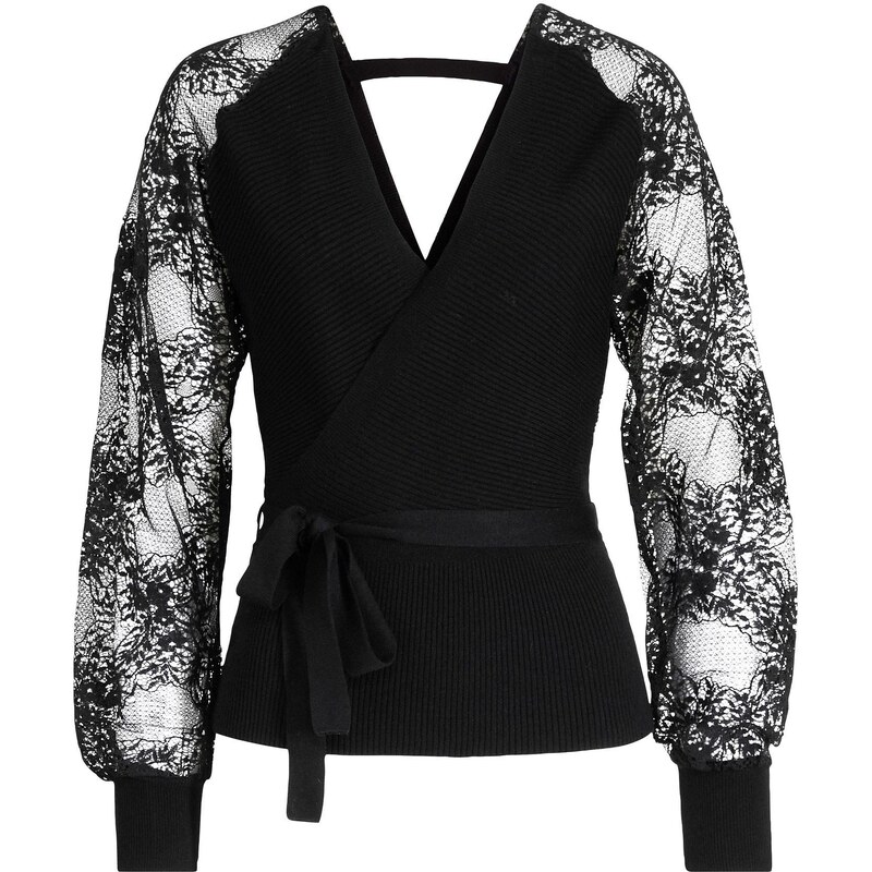 bonprix Pulóver s čipkou, farba čierna 45719756