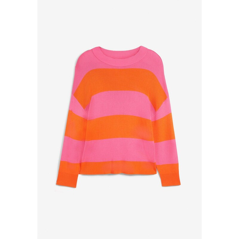 bonprix Jemne pletený pulóver so širokými pásikmi, s okrúhlym 46552116