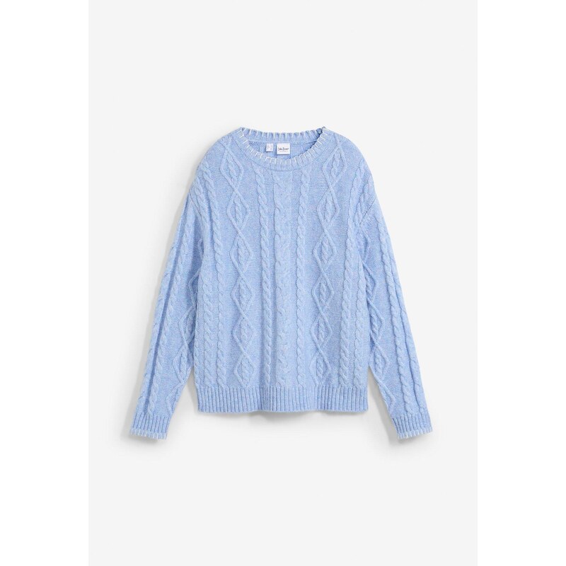 bonprix Hrubo pletený pulóver s osmičkovým vzorom, farba modrá 58487056