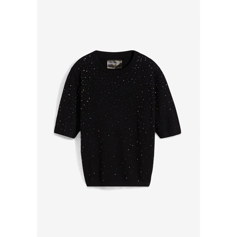 bonprix Pulóver s lesklými kamienkami, 1/2-rukáv, farba čierna 60614427