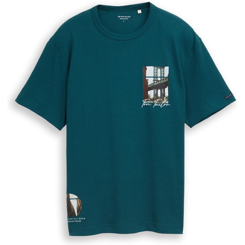 TOM TAILOR Tričko smaragdová / čierna / biela 67400008