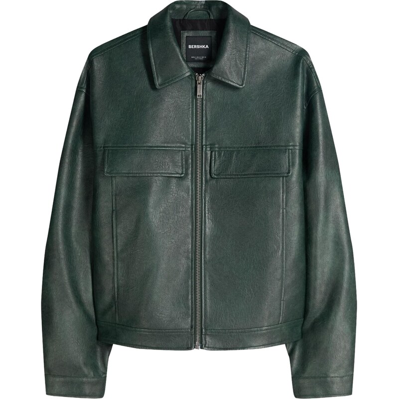 Bershka Prechodná bunda tmavozelená 67400246