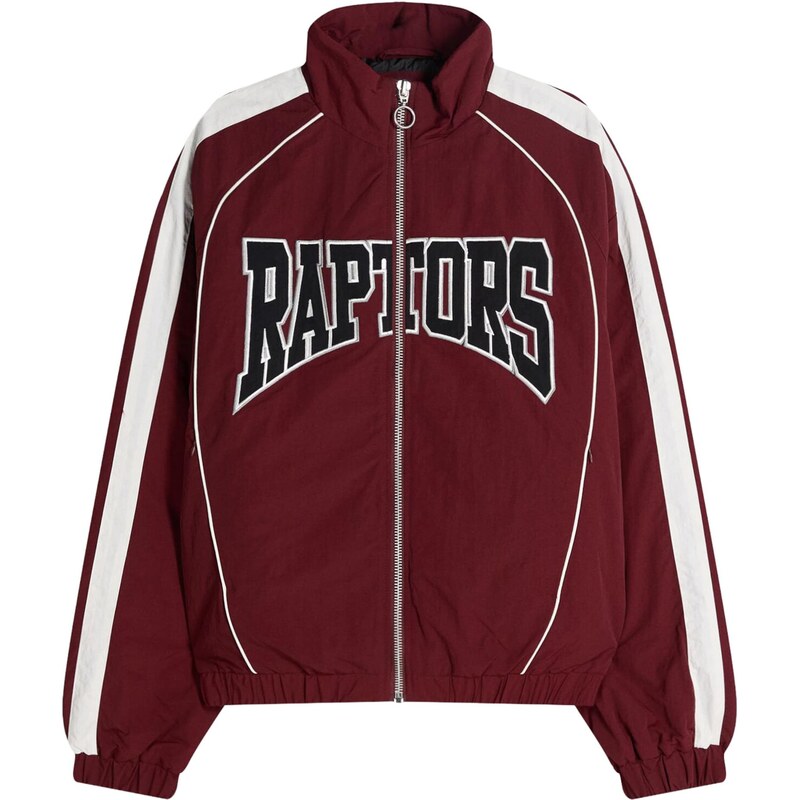 Bershka Prechodná bunda vínovo červená / čierna / biela 67400265