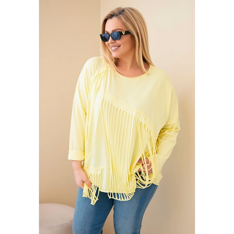 Kesi Dámska bavlnená blúzka Plus Size so strapcami 67409678