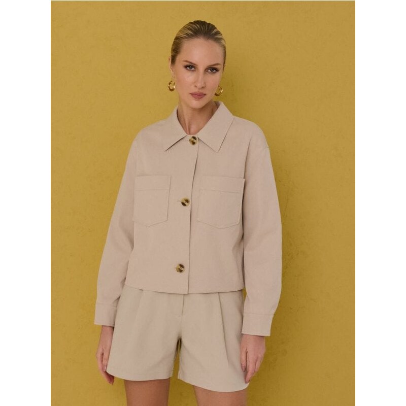 Sinsay - Krátka košeľová bunda s vreckami - béžová 67396013