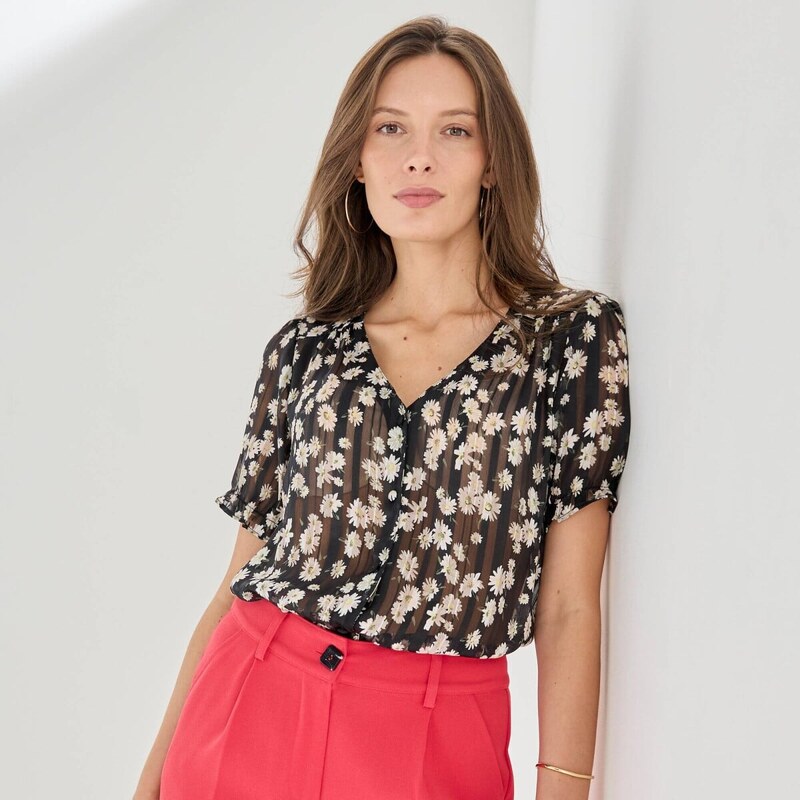 Blúzka s kvetinovým vzorom čierna/prírodná 054 Blancheporte 67400667