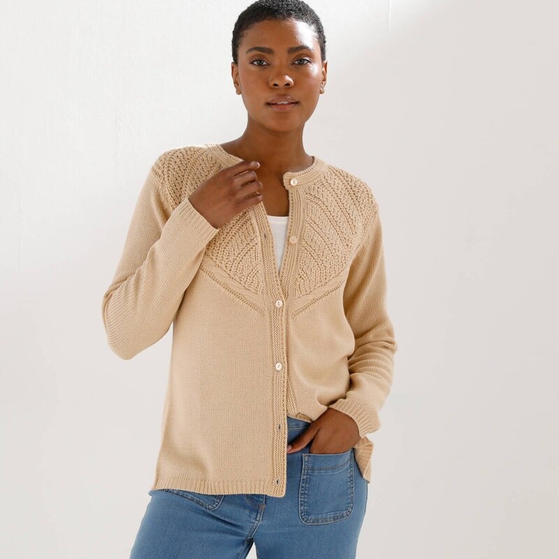 Sveter z úpletu so vzorom béžová 036 Blancheporte 67400675