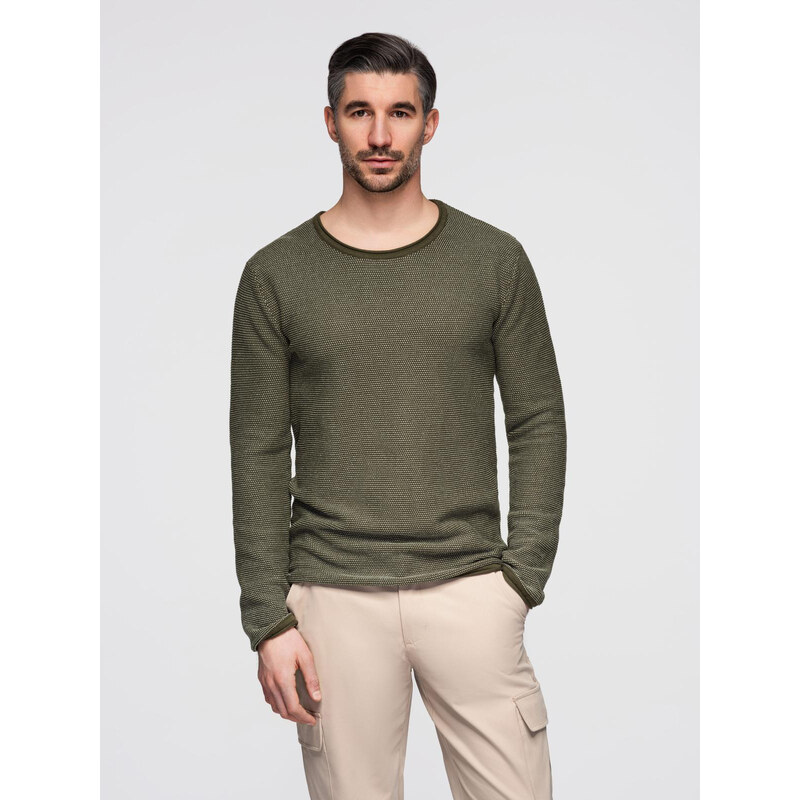 Ombre Mens knitted sweater with structured dots - olive 64788654