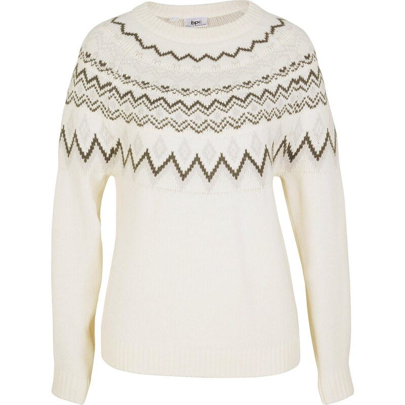 bonprix Nórsky pulóver s úzkym výstrihom, farba biela 44793276