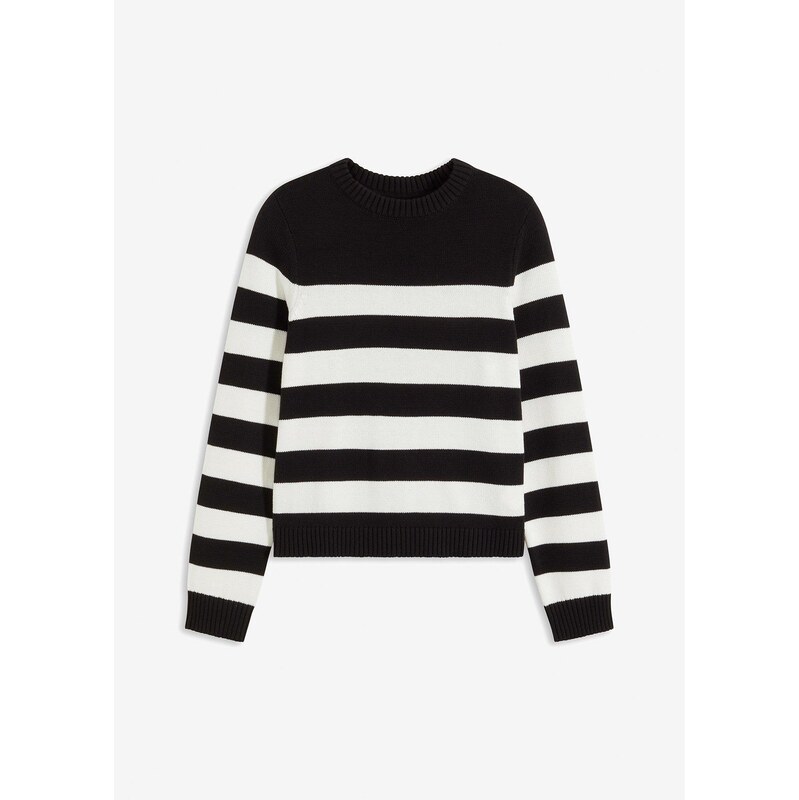 bonprix Pásikovaný pulóver, farba čierna 58991183