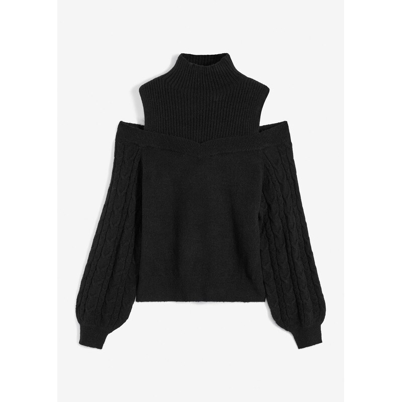 bonprix Pulóver s prestrihmi na pleciach, farba čierna 47086141