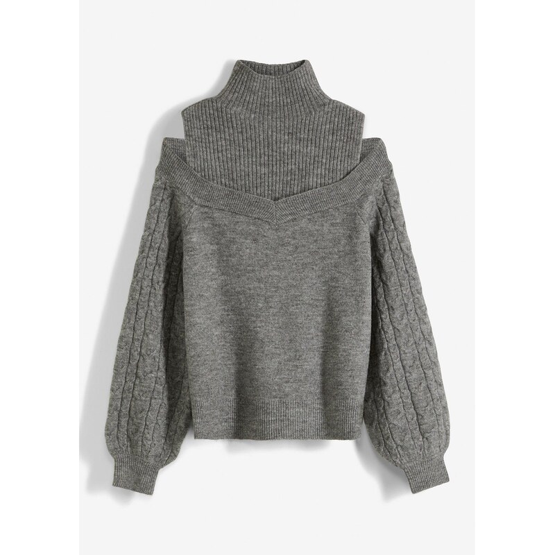 bonprix Pulóver s prestrihmi na pleciach, farba šedá 47086142