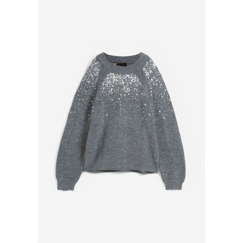 bonprix Pulóver s flitrami, farba šedá 47460005