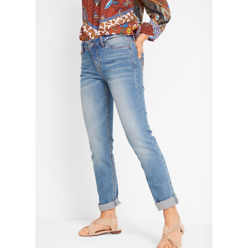 bonprix Strečové džínsy, Mid Waist, rovné, farba modrá 45182141
