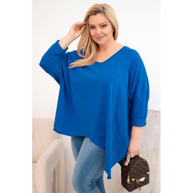 Kesi Dámska bavlnená blúzka Plus Size s asymetrickým lemom a výstrihom 67409680