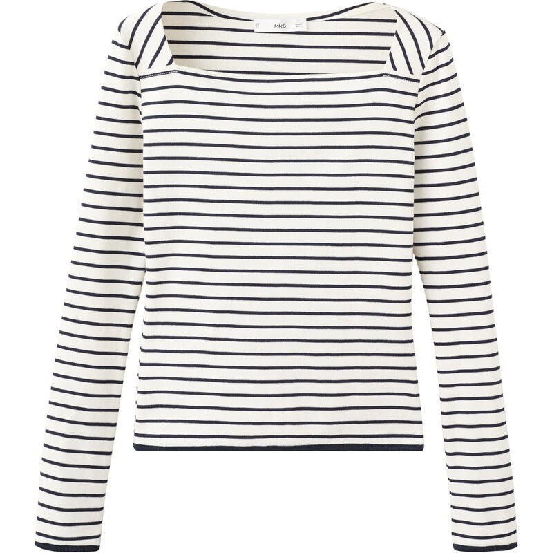 MANGO Tričko PORTA čierna / šedobiela 67415479