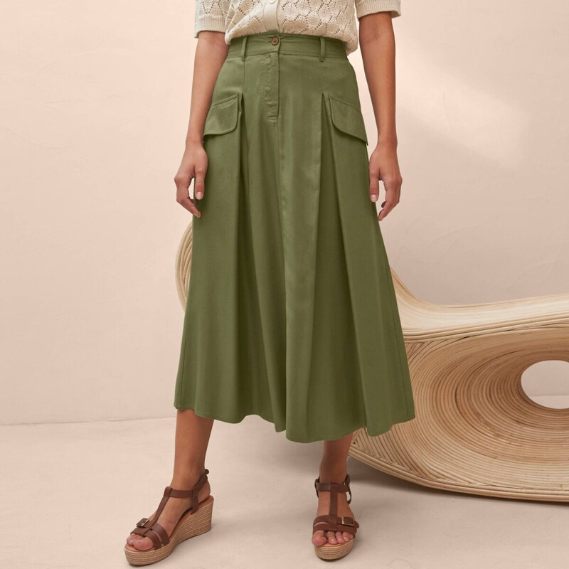 Rozšírená midi sukňa s pružným pásom khaki 054 Blancheporte 67417731