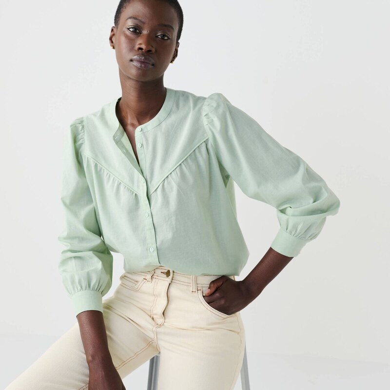 Jednofarebná blúzka na gombíky sivozelená 052 Blancheporte 67417733