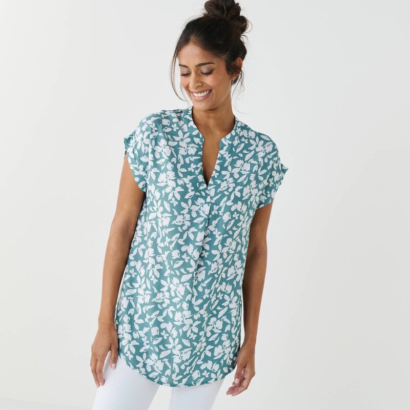 Tunika krátkymi rukávmi a potlačou modrosivá/biela 052 Blancheporte 67417739