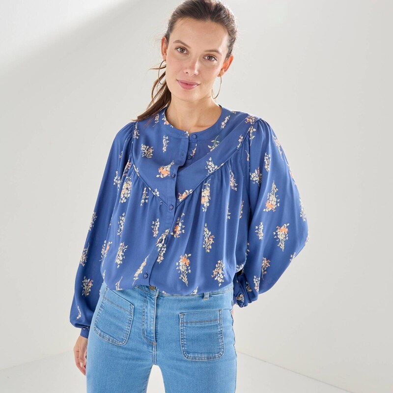 Blúzka so širokými rukávmi a_x000D_ potlačou modrá/prírodná 054 67417750