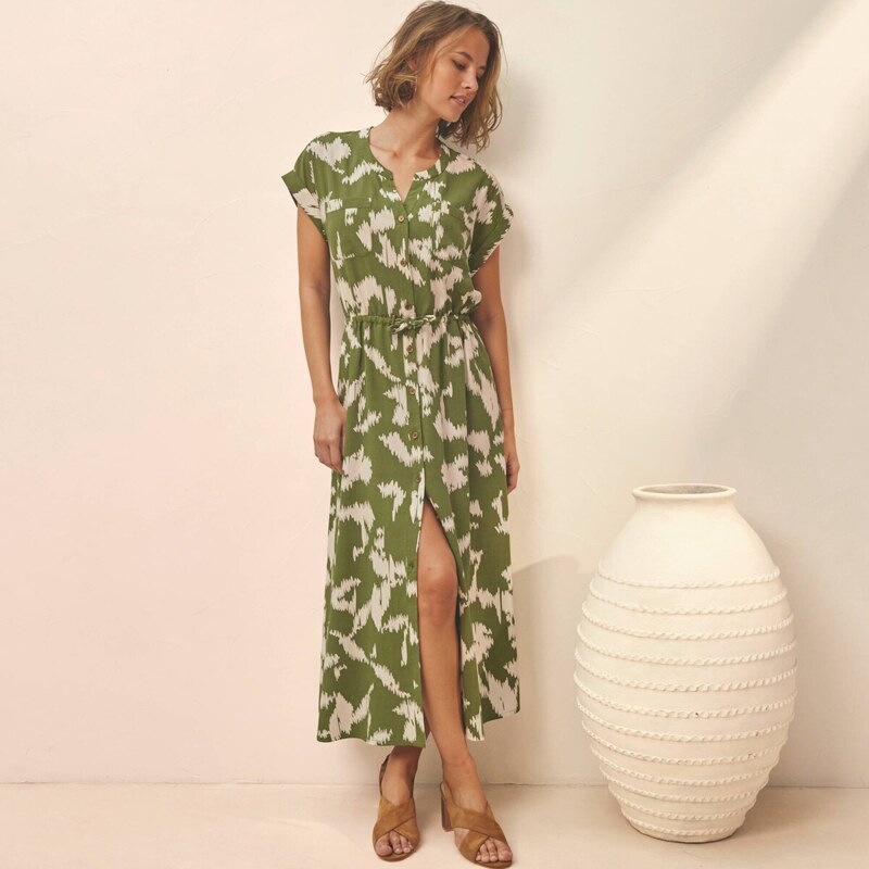 Košeľové midi šaty, s potlačou khaki/ražná 054 Blancheporte 67417743