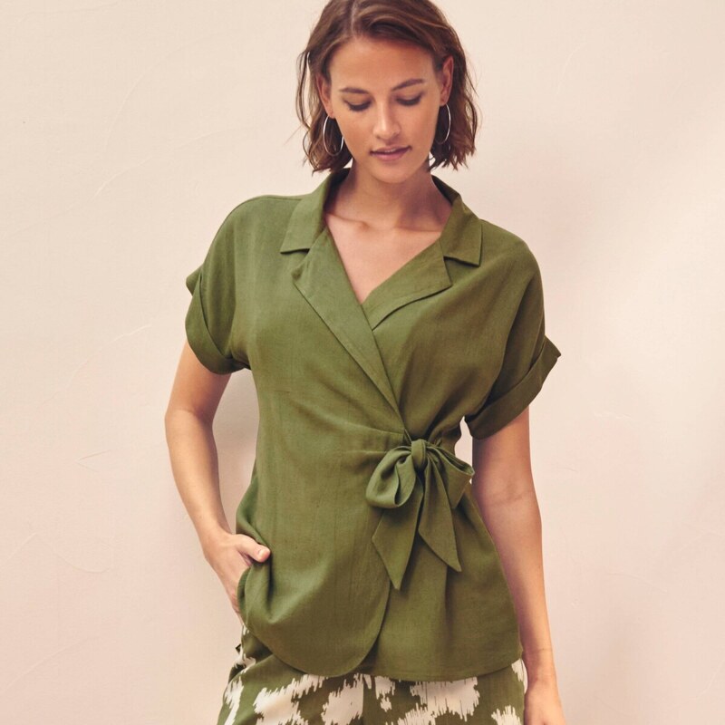 Blúzka s ozdobnou viazačkou khaki 036 Blancheporte 67417747