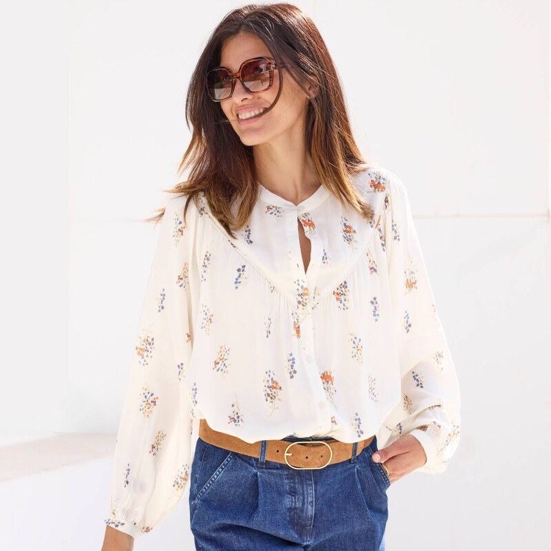 Blúzka so širokými rukávmi a_x000D_ potlačou ražná/oriešková 054 67417749