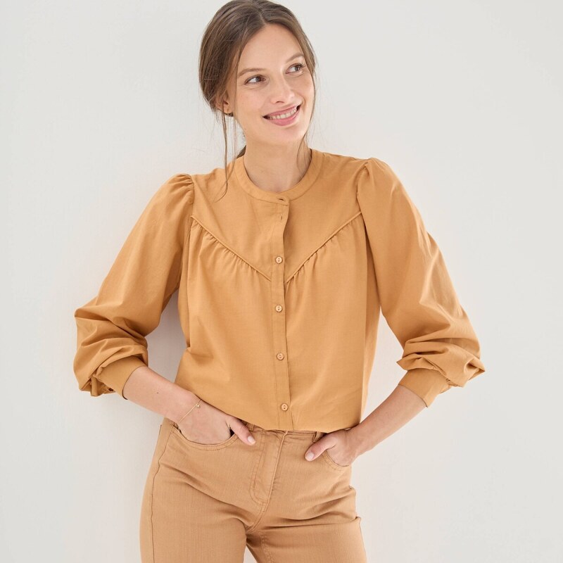 Jednofarebná blúzka na gombíky oriešková 054 Blancheporte 67417746